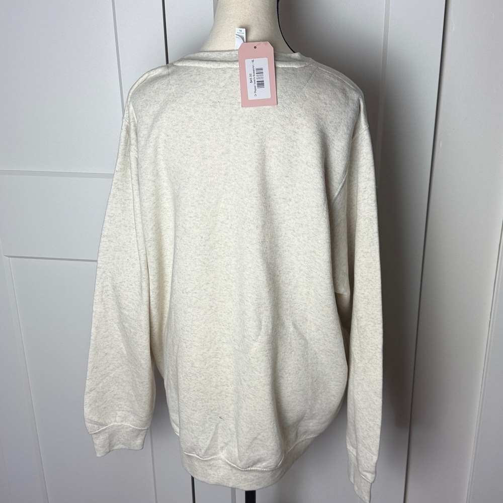 NWT XL dr.pepper lover bow pullover crewneck sweatshirt heather oatmeal coquette - Picture 4 of 10